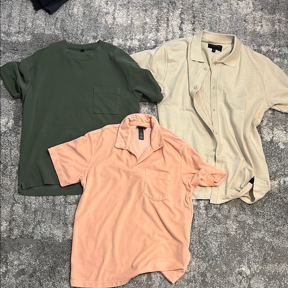 Men's Green, Peach, and Cream Shirt Set